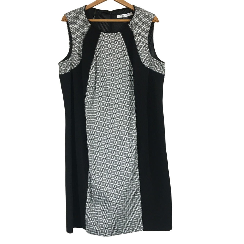 Peter Nygard Women's Black White Geometric Print Sleeveless Sheath Dress Size 16